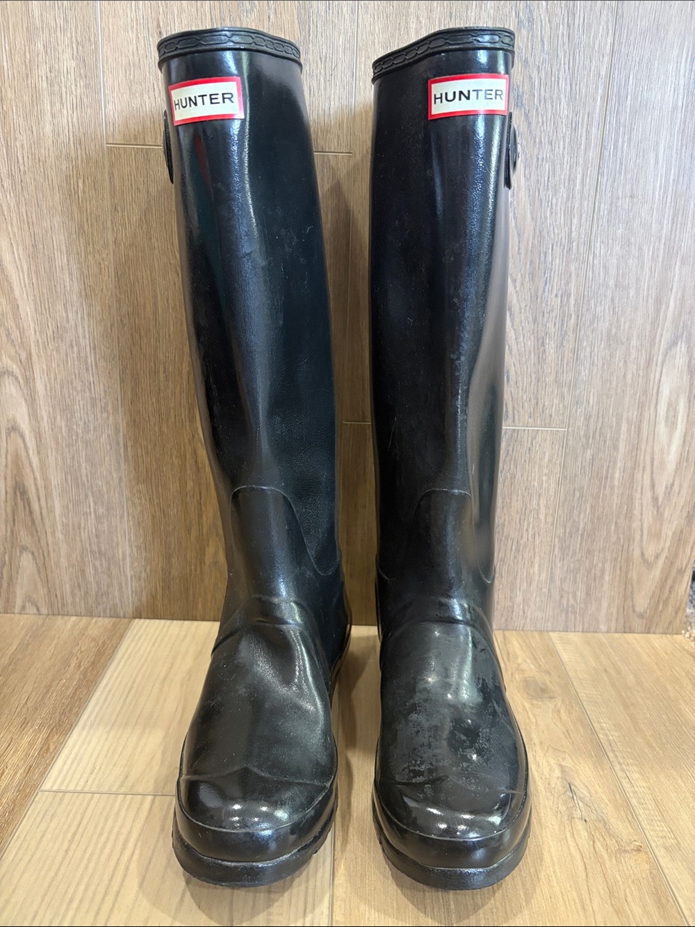 Hunter Original Black Tall Gloss Black Knee-High Rubber Rain Boots Size 8 - Picture 4 of 10